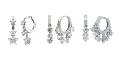 925 Sterling Silver Hoop Earrings White Crystal Luxury - Smarsty