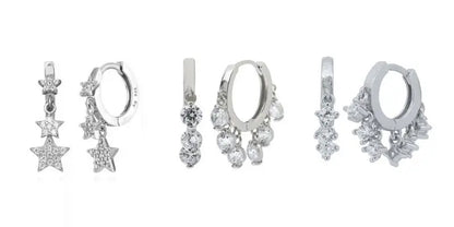925 Sterling Silver Hoop Earrings White Crystal Luxury - Smarsty
