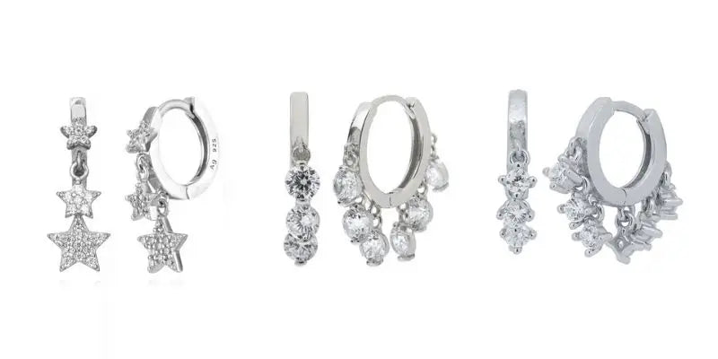 925 Sterling Silver Hoop Earrings White Crystal Luxury - Smarsty