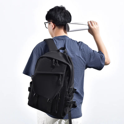 One 15 Inch Polyester Waterproof Solid Color Simple Men's Backpack Fashion Couple Student Computer Backpack - Smarsty