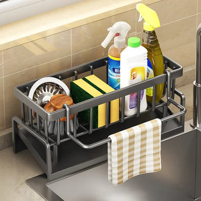 Kitchen Sink Drain Rack Organizer ABS Plastic Self-draining Sink Shelf Soap Sponge Holder Dishcloth Towel Rack filter basket by Smarsty