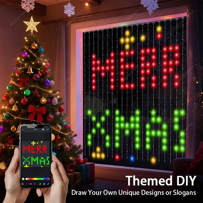 LED Decoration RGB curtain Smart Lights App Controlled String Fairy Lights DIY Pattern and Text Programmable Music Sync Reote