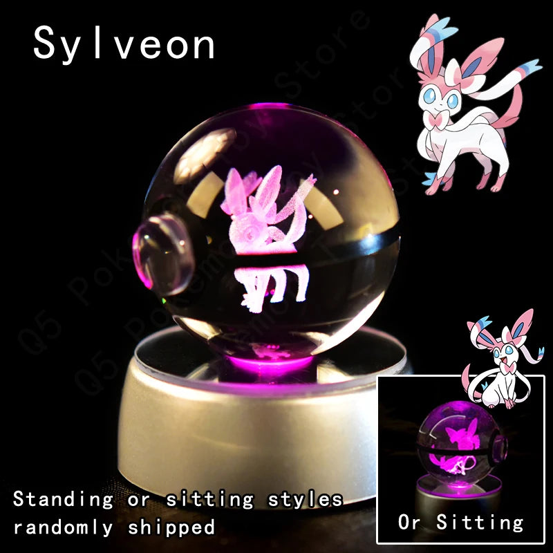 Pokemon Crystal Ball 3D Pikachu Mewtwo Mew Gengar Night Light Lamp Base Pokeball Crystal Pokemon Glass Ball Figure Birthday Gift - Smarsty