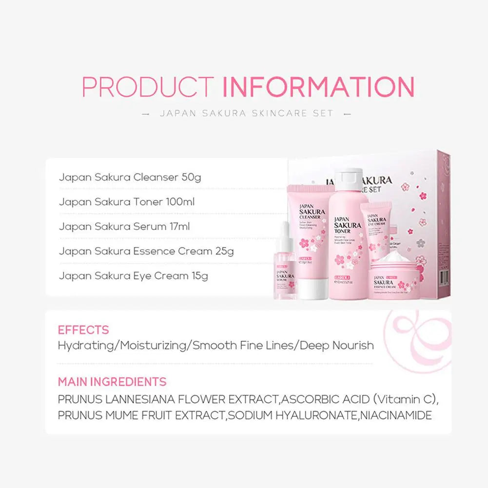 5/3pcs/Set Sakura Skin Care Sets Face Cream Serum Toner Facial Cleanser Sunscreen Eye Cream Gift Box Face Skin Care Set Product - Smarsty