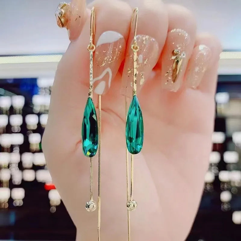 Blue Heart Shaped Zircon Drop Earrings for Elegant Women - Smarsty