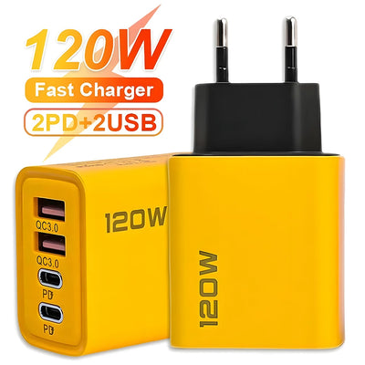 4 Ports USB C PD Charger Quick Charge 3.0 Type C USB Phone Chargers Fast Charging Adapter For iPhone 15 14 Samsung Xiaomi Huawei - Smarsty