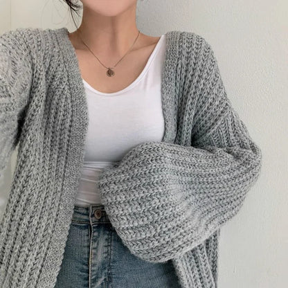 Vintage Harajuku Lantern Sleeve Women Cardigan Sweater Casual Korean Fall Streetwear Tops Coat Chic Lazy Wind Y2k Sweater - Smarsty