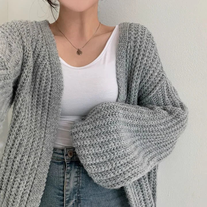 Vintage Harajuku Lantern Sleeve Women Cardigan Sweater Casual Korean Fall Streetwear Tops Coat Chic Lazy Wind Y2k Sweater - Smarsty