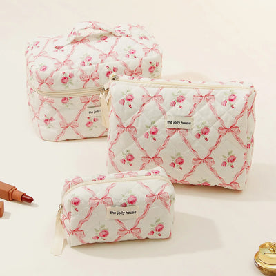 1pcs Cute Quilted Cotton Makeup Bag Women Zipper Cosmetic Organizer Cloth Handbag Box Shape Portable Toiletry Case for Girls - Smarsty