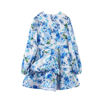 Backless Party Dress Women Elegant 3D Flower Print Sling Lace Up Ruffle A-line Mini Evening Dresses Female 2025 Summer Swimwears - Smarsty