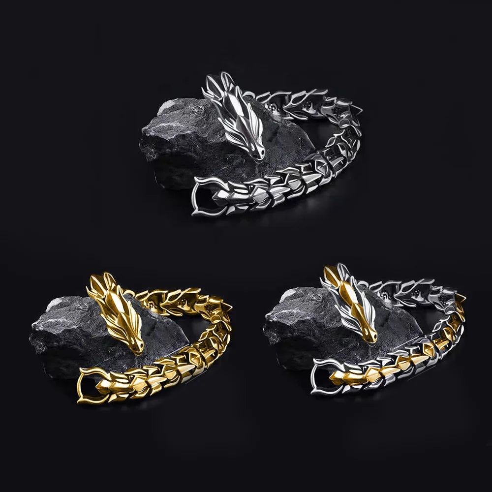 Mens Viking Dragon Bracelet Vintage Punk Bangle - Smarsty