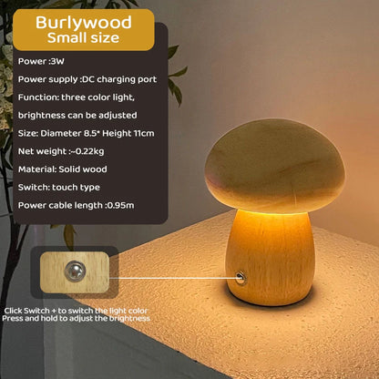 Wooden Mushroom Night Light with Stepless Dimming - Smarsty