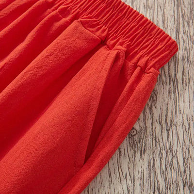 Women Summer Casual Loose Harem Elastic Waist Cotton Linen Pants Ninth Trousers - Smarsty