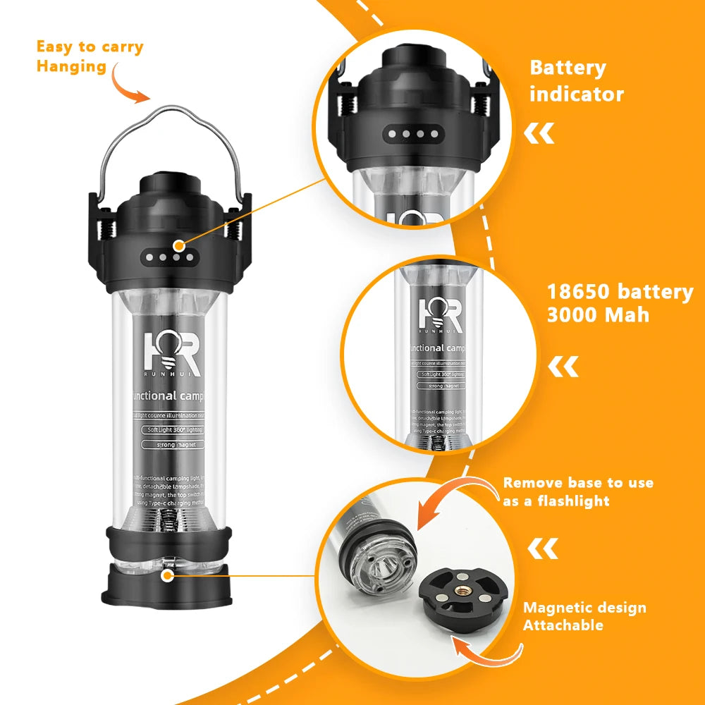 Camping Lamp Portable Tent Lantern Lamp USB Charging Lamps Outdoor Camping Emergency Lamp Flashlight Hiking for CARGO