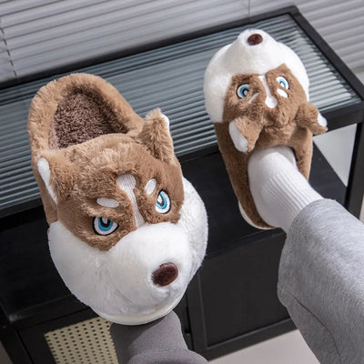 Plus Size 50 Indoor Fluffy Slippers For Women Men Winter Warm Shoes Cute Cartoon Dog Light Weight Couples Home Floor Slipper - Smarsty