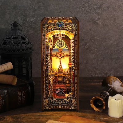 DIY Book Nook Shelf Insert Kit 3D Wooden Puzzle Doll House Assembly Building Model Bookends With Furniture LED Light Xmas Gifts by Smarsty