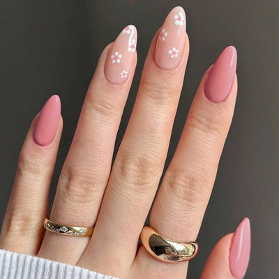 24 Piece Long Almond Press On Nails White French Tip - Smarsty