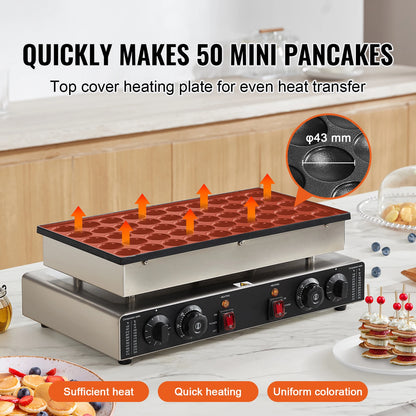 SucceBuy 50Pcs Mini Dutch Pancake Maker Dorayaki Baker Machine Commercial Non-stick Waffle Maker Dual Temp & Time Control