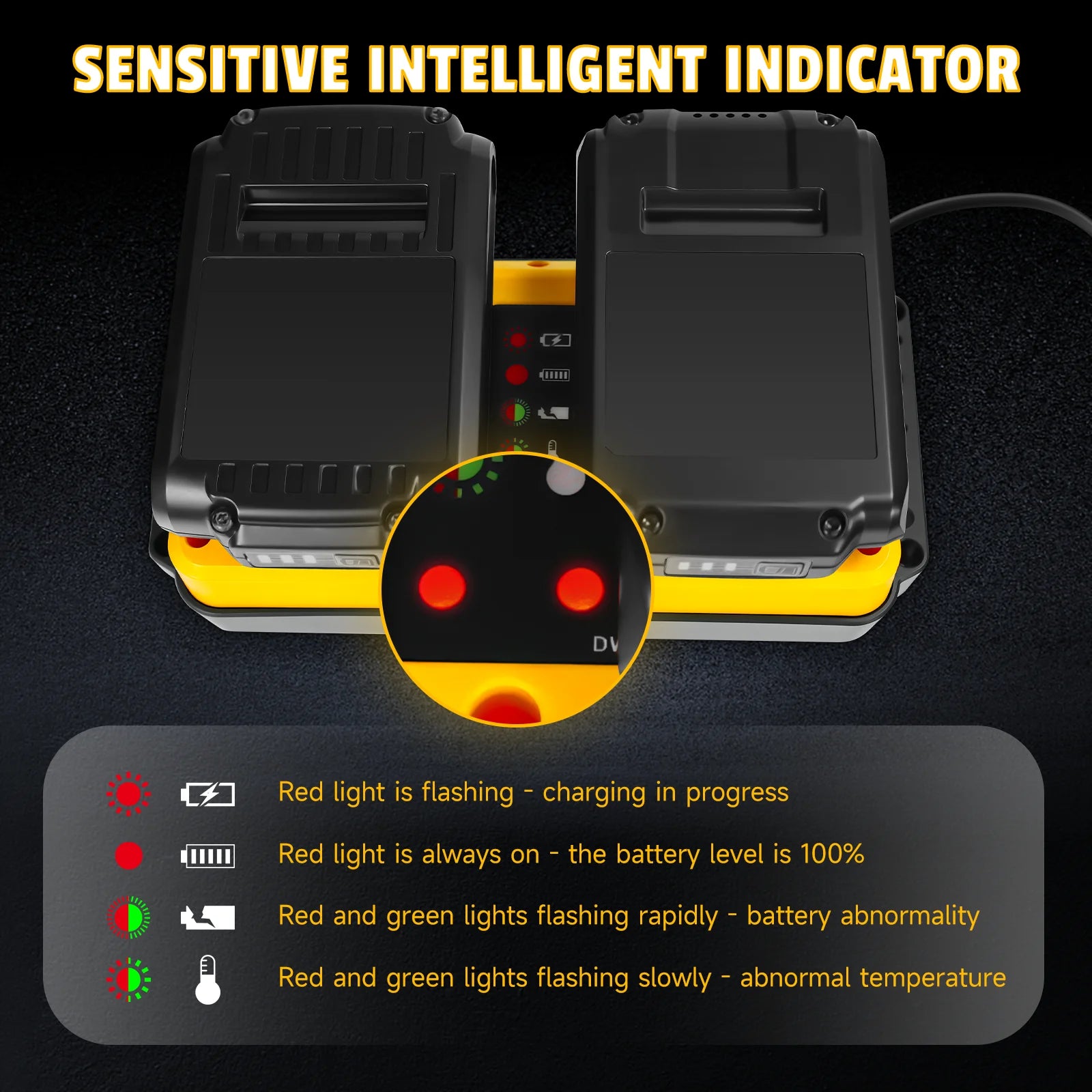 90W Battery Charger Replacement for Dewalt 18V 20V Lithium Battery Rechargeable DCB207 DCB206 DCB204 DCB203 Fast Dual Charger