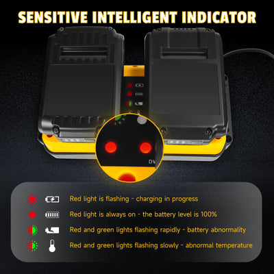 90W Battery Charger Replacement for Dewalt 18V 20V Lithium Battery Rechargeable DCB207 DCB206 DCB204 DCB203 Fast Dual Charger