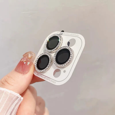 3-2Pcs Luxury Diamond Camera Protector For IPhone 17 16 15 14 13 Pro Max Plus Glitter Ring Lens Glass Back Lens Cap Shinny Cover - Smarsty