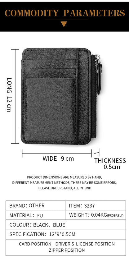 Mini Credit Card Wallet Id Card Holder Men's Small Wallet Thin Sleeve Zipper Short Coin Wallet