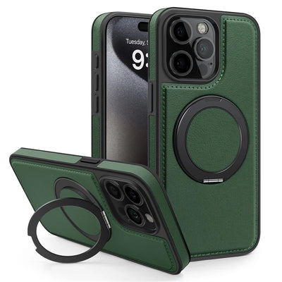 360 Rotating Metal Ring Stand Magnetic Leather Case for IPhone 17 Air 15 14 13 12 11 16 Pro Max Plus 15Pro Magsafe Holder Cover