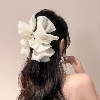 Elegant Chiffon Hair Claw Clip Large Three Layer Bow - Smarsty