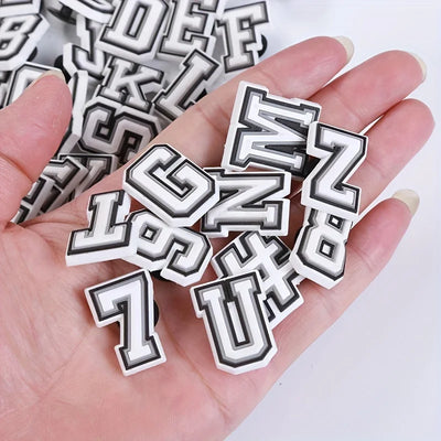 1pc Black White Alphabet Shoe Charm, PVC Shoe Accessory For Crocs, Wristband, Slipper,DIY Accessories Gifts For Holiday Party - Smarsty