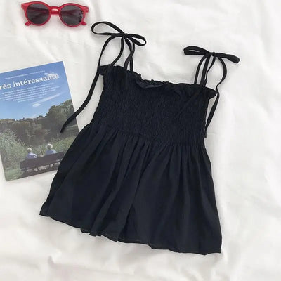 Sexy Tank Top Bow Halter Crop Tops Women Summer Folds Camis Backless Camisole Casual Bandage Tee Female Sleeveless Cropped Vest - Smarsty