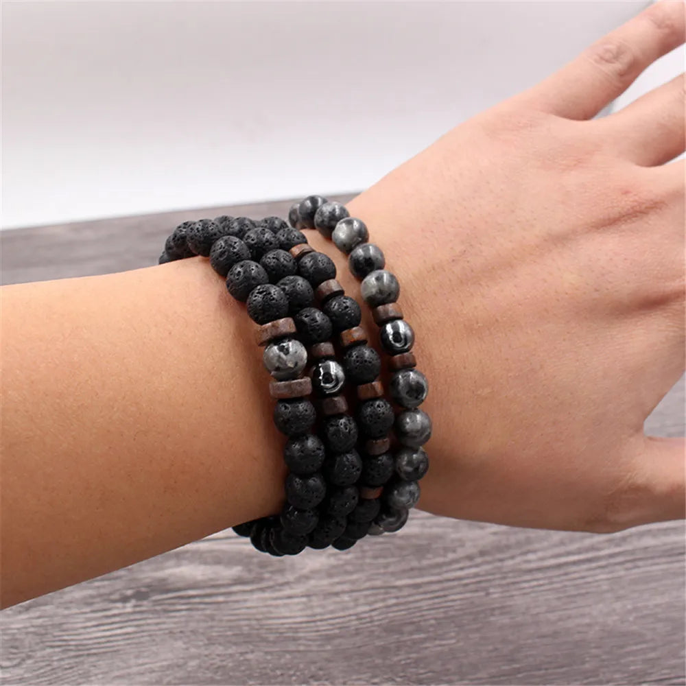 Volcanic Stone Bracelet for Men with Buddha Charm - Smarsty