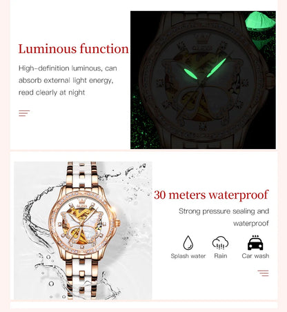 OLEVS Women's Luxury Waterproof Mechanical Watch with Butterfly Dial - Smarsty