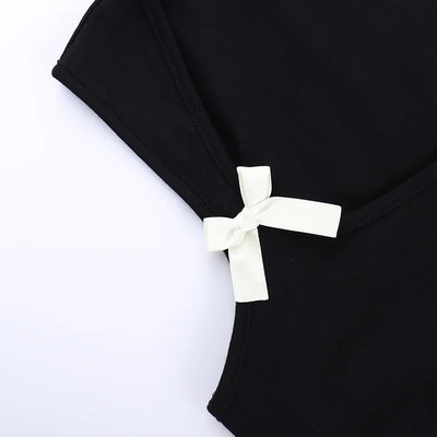 Y2K Women'S Bow Tie-Up Tank Tops Wide Shoulder Straps Bandage Camisole Sexy Low Cut Crop Tops Female Vest Tops - Smarsty
