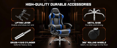 Ergonomic Racing Gaming Chair Adjustable Swivel PU Leather with Headrest and Lumbar Support For Office Computer Living Room
