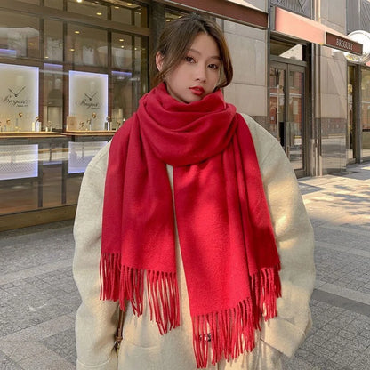 Women Cashmere Wool Scarf Warm Checkered Winter Wrap - Smarsty