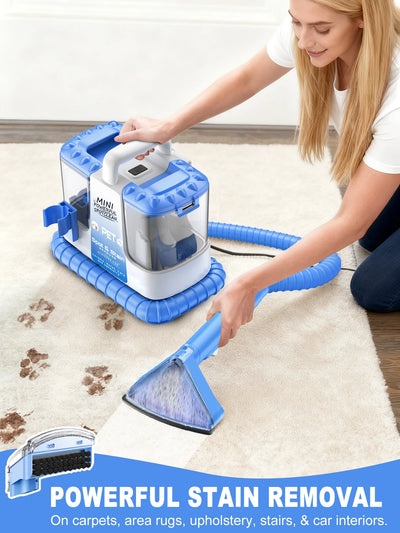 Carpet + Upholstery Cleaner Machine, 32Kpa Powerful Suction w/ 5 Cleaning Tools,Lightweight for Rug,Carpet,Car Seats,Pets,Stairs - Smarsty