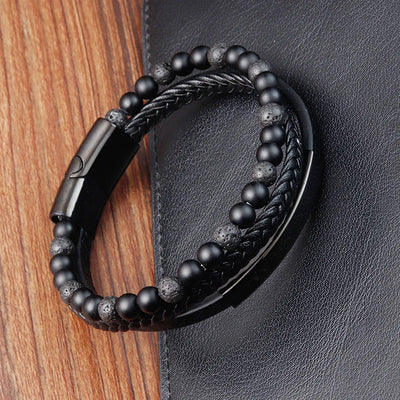 Men's Leather Charm Bracelet Stainless Steel Magnetic Clasp - Smarsty