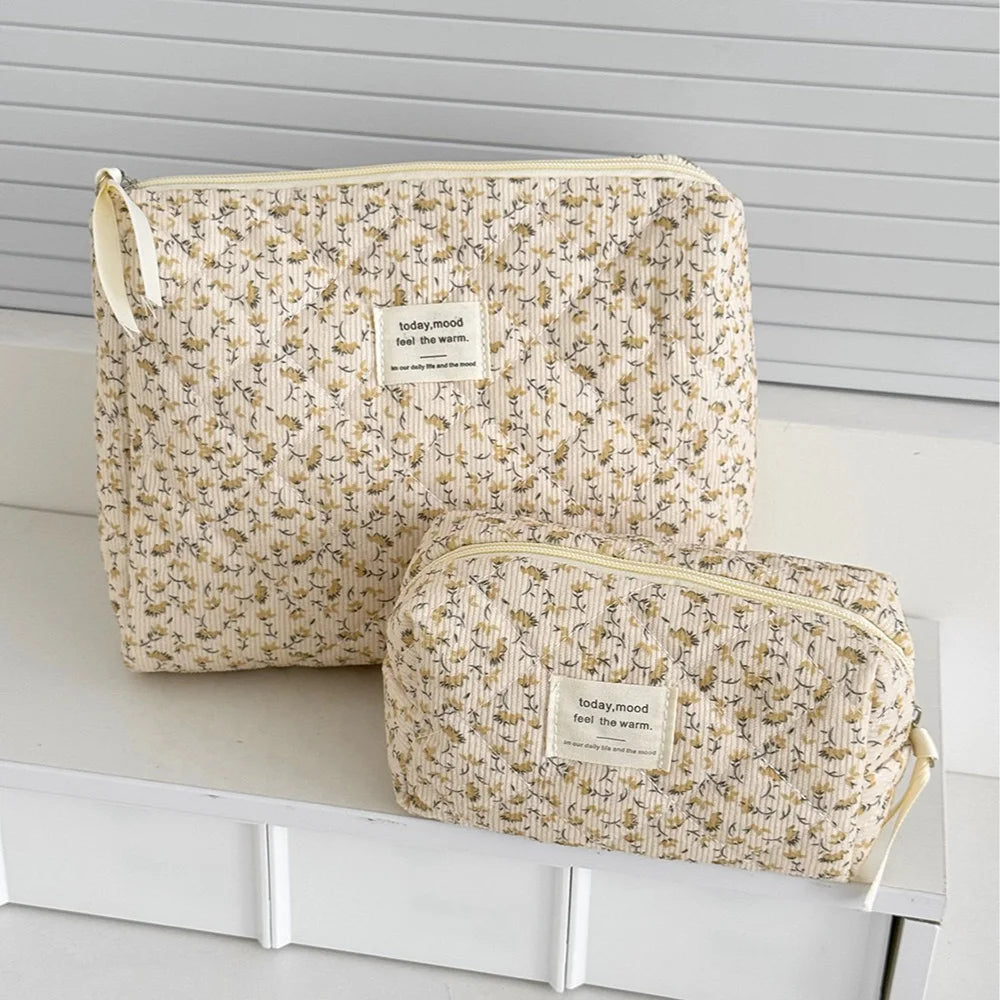 Vintage Floral Makeup Pouch Travel Organizer Large Capacity - Smarsty