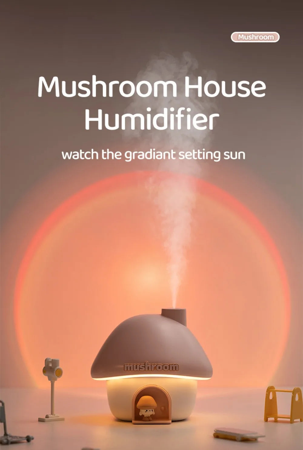 Cartoon Air Humidifier 300ml Mini Essential Oil Aroma Diffusers Colorful Lighting Cute Mushroom House Home Ultrasonic Humidifier - Smarsty
