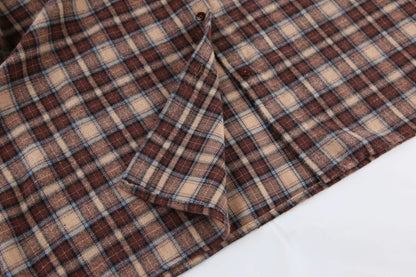 Spring Autumn Vintage Plaid Checkered Shirt Women's Long Sleeve Blouse Loose Single Breasted Casual Shirt - Smarsty