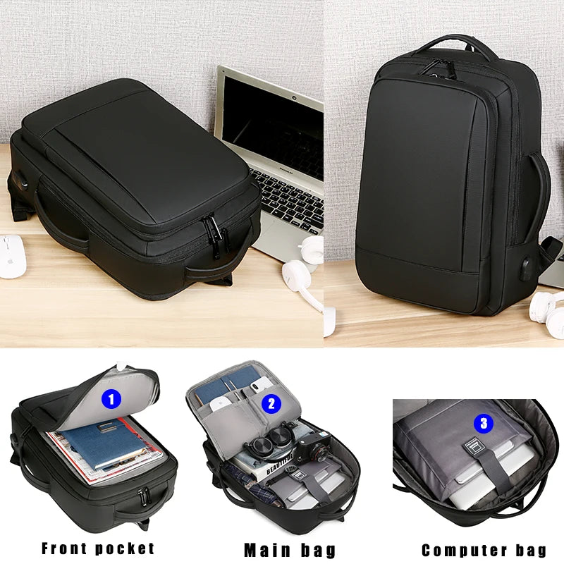 1Pcs Expandable Travel Backpack, Business casual men's backpack,with USB charging,waterproof fabric,suitable for daily commuting - Smarsty