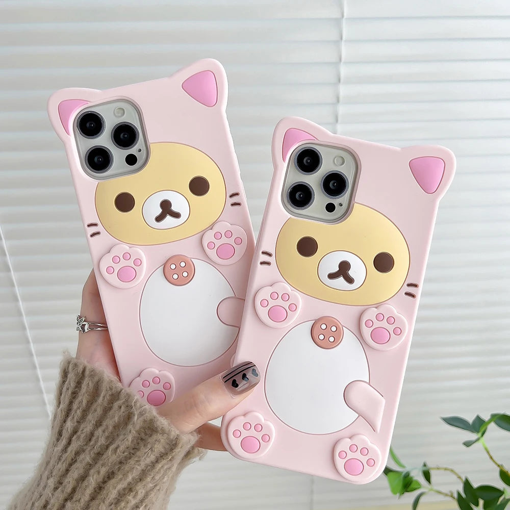 3D Cartoon Kawaii Rilakkuma Bear Soft Silicon Case For iPhone 17 16 15 14 13 12 Mini 11 Pro X XS Max XR 6 6S 7 8 Plus SE Cover