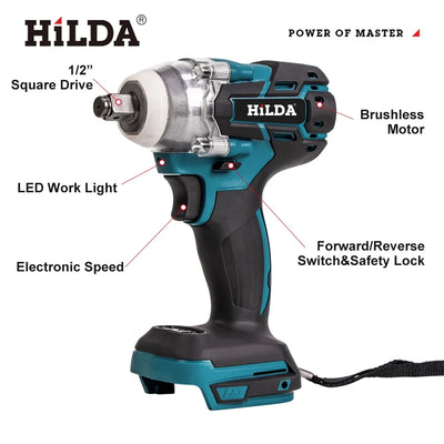 HILDA 18V Cordless Impact Wrench for Car Repair - Smarsty