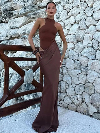 JULISSA MO Satin Sexy Hollow Out Women Maxi Dress Black Sleeveless High Waist Dress Female Autumn Skinny Elegant Party Clubwear - Smarsty