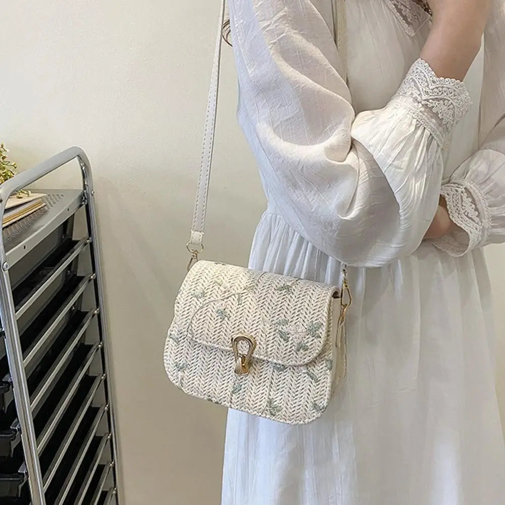 Straw Saddle Bag Crossbody Embroidered For Women Trendy - Smarsty