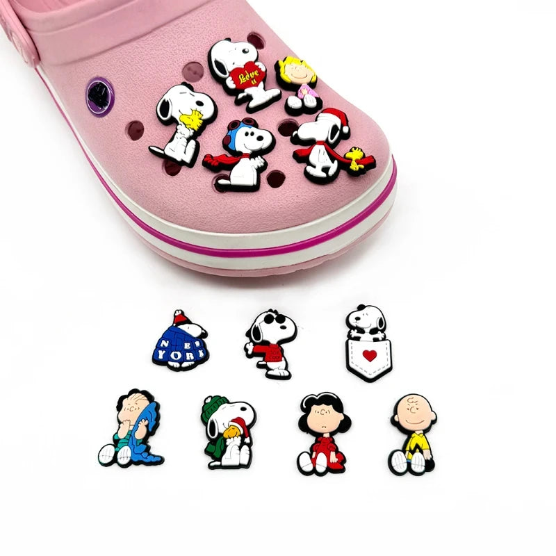 12-Pack SnoopyFashion Themed Shoe Charms Cartoon Kawaii Decoration Accessories for Clogs, Sandals, DIY Shoes Party Decorations