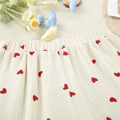 Summer New Love Heart Print Pyjama 100% Cotton Long Sleeve Set 2Pcs Outfit Lapel Sleepwear Button Down Women's Pajamas Nightwear - Smarsty