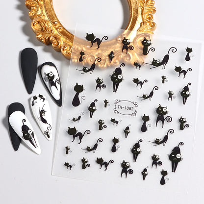 Cute Black Cat Nail Stickers for Fun Manicure Decor - Smarsty