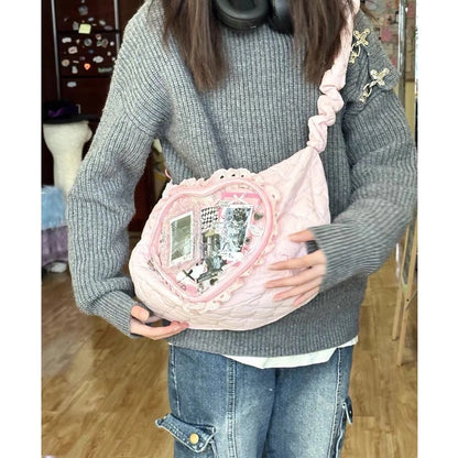 Pink Cute Womens Drawstring Shoulder Bag Lolita Style - Smarsty