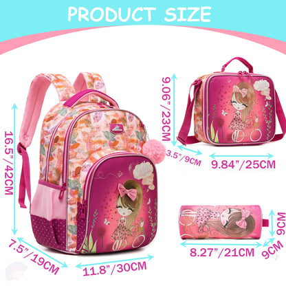 Colorful Floral Girls Backpack Set With Lunch Box 3 Piece - Smarsty